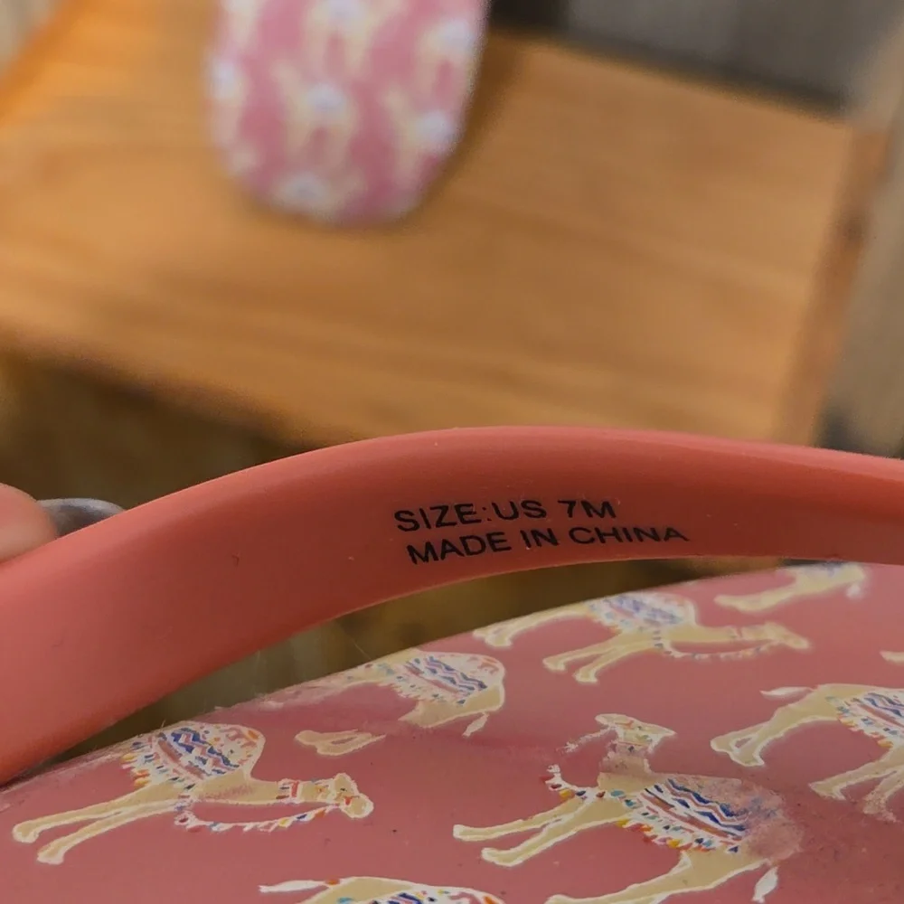 Kate Spade Pink Flip Flops with camel Print